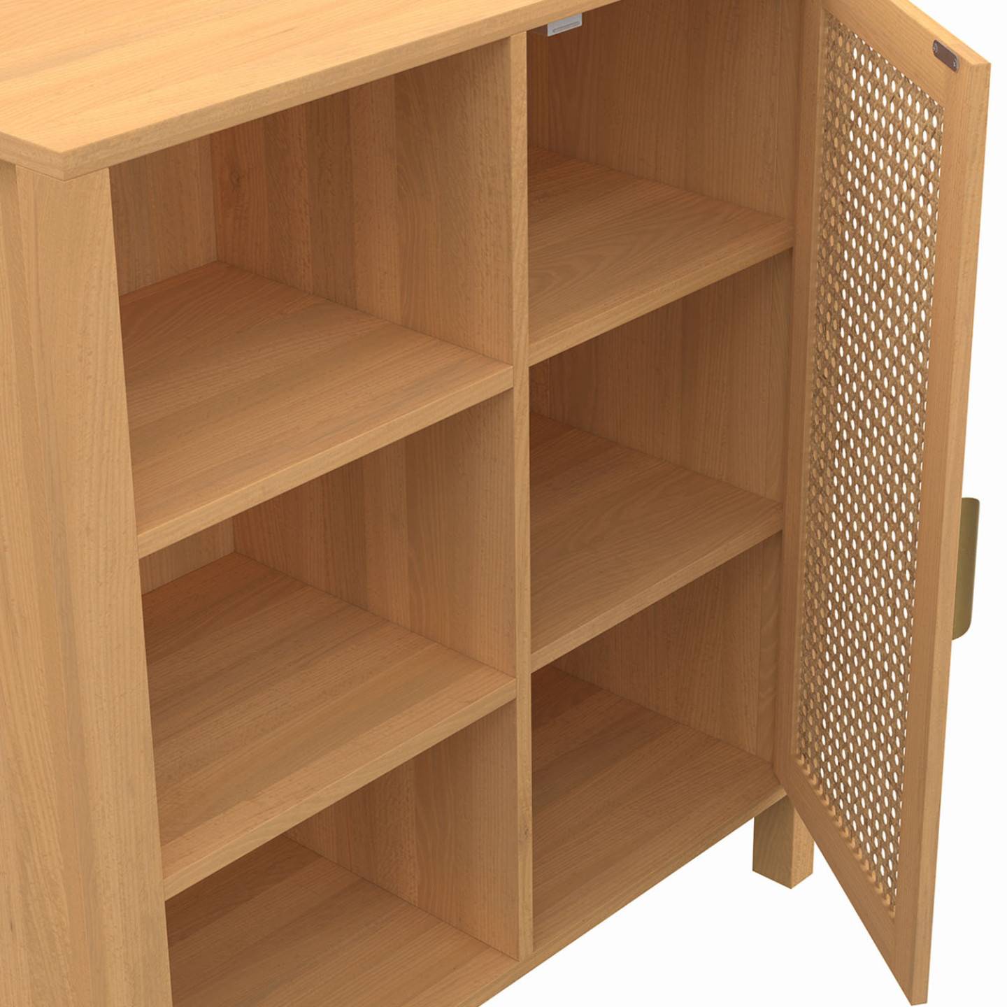 Buffet d'appoint 3 étagères et placard 70 cm EDHEN bois et cannage - Image 5
