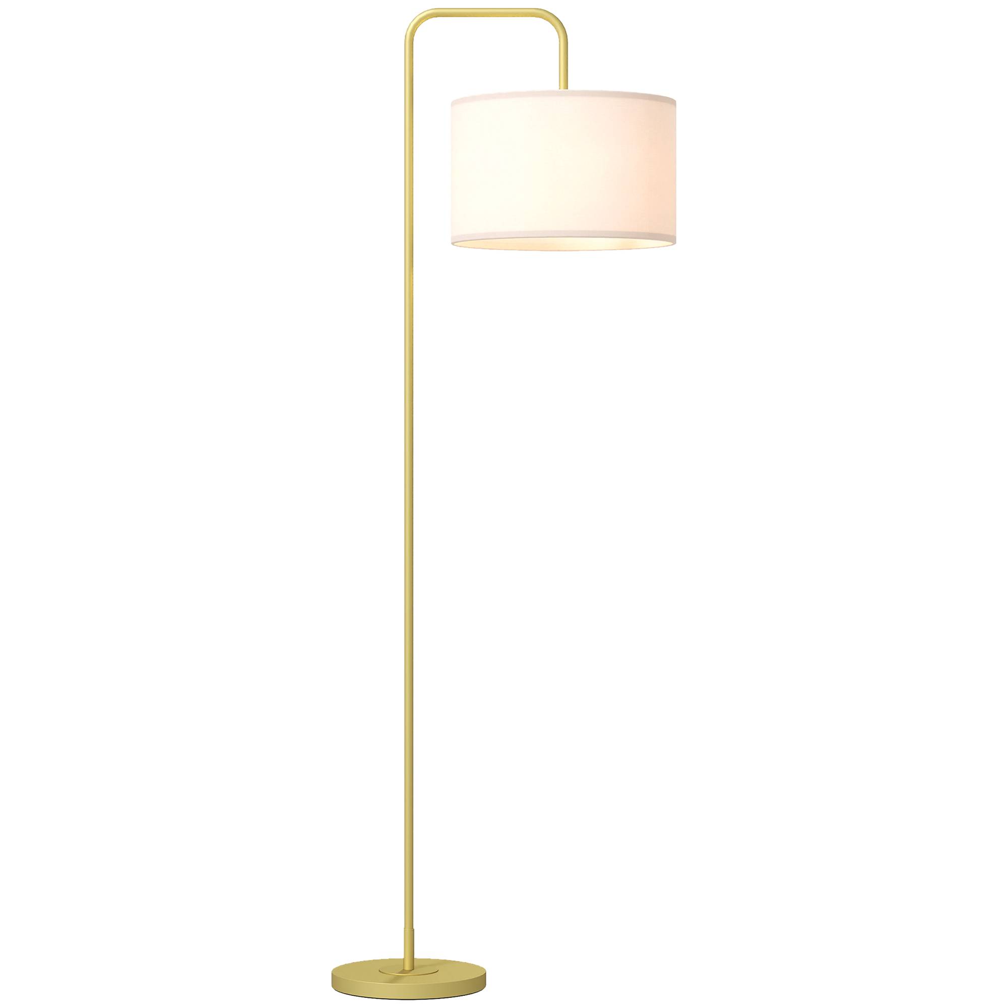 Lampadaire lecture blanc et or abat-jour lin synthétique 64 × 38 × 163,5 cm décoration salon