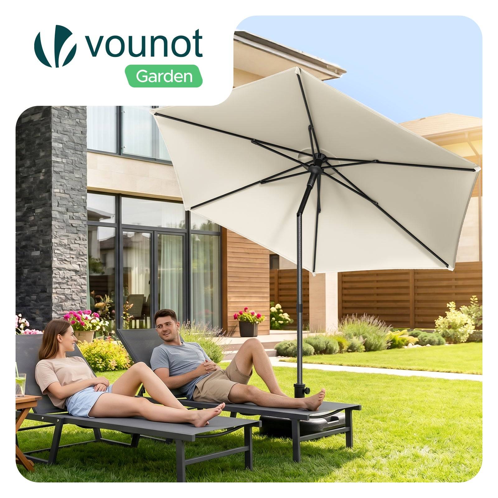 Vounot - Parasol de jardin inclinable 270cm avec aération supérieure et sac de transport à bandoulière - UV 50+ Beige - VOUNOT® - Image 2