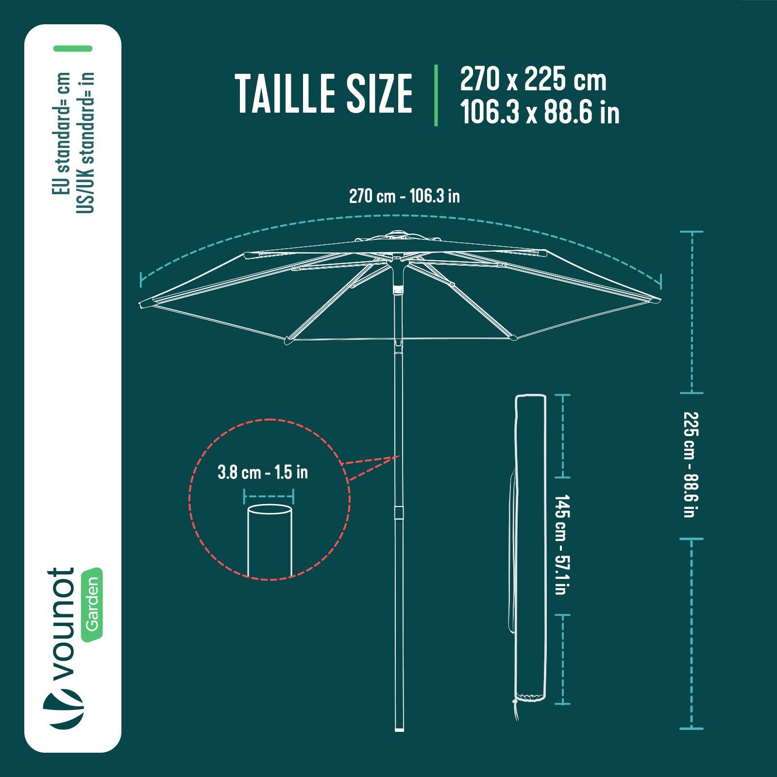 Vounot - Parasol de jardin inclinable 270cm avec aération supérieure et sac de transport à bandoulière - UV 50+ Beige - VOUNOT® - Image 3