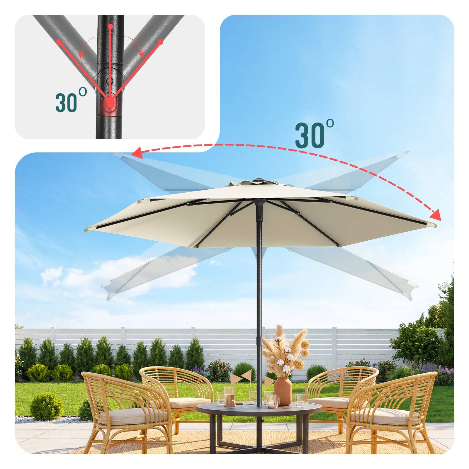Vounot - Parasol de jardin inclinable 270cm avec aération supérieure et sac de transport à bandoulière - UV 50+ Beige - VOUNOT® - Image 5