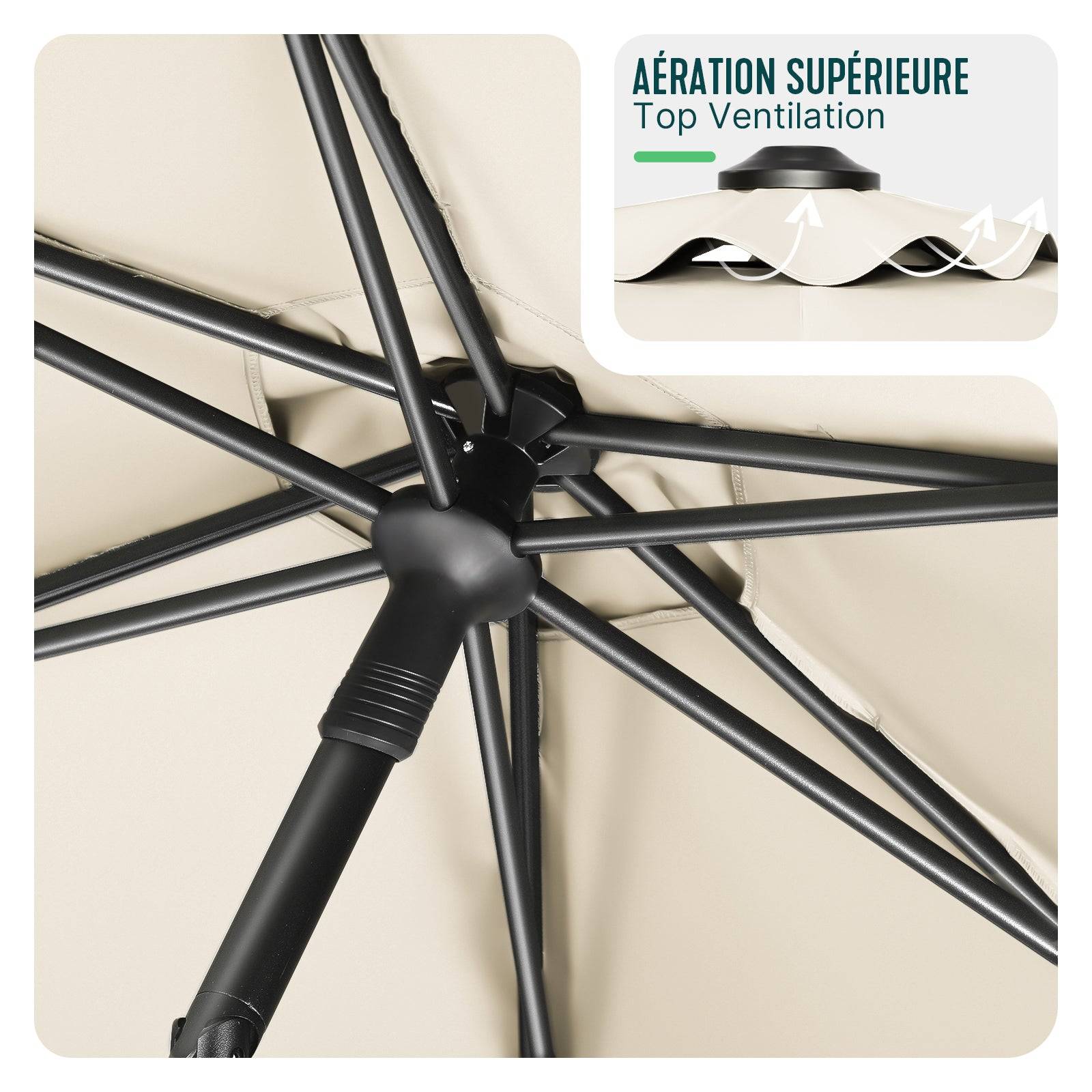 Vounot - Parasol de jardin inclinable 270cm avec aération supérieure et sac de transport à bandoulière - UV 50+ Beige - VOUNOT® - Image 6