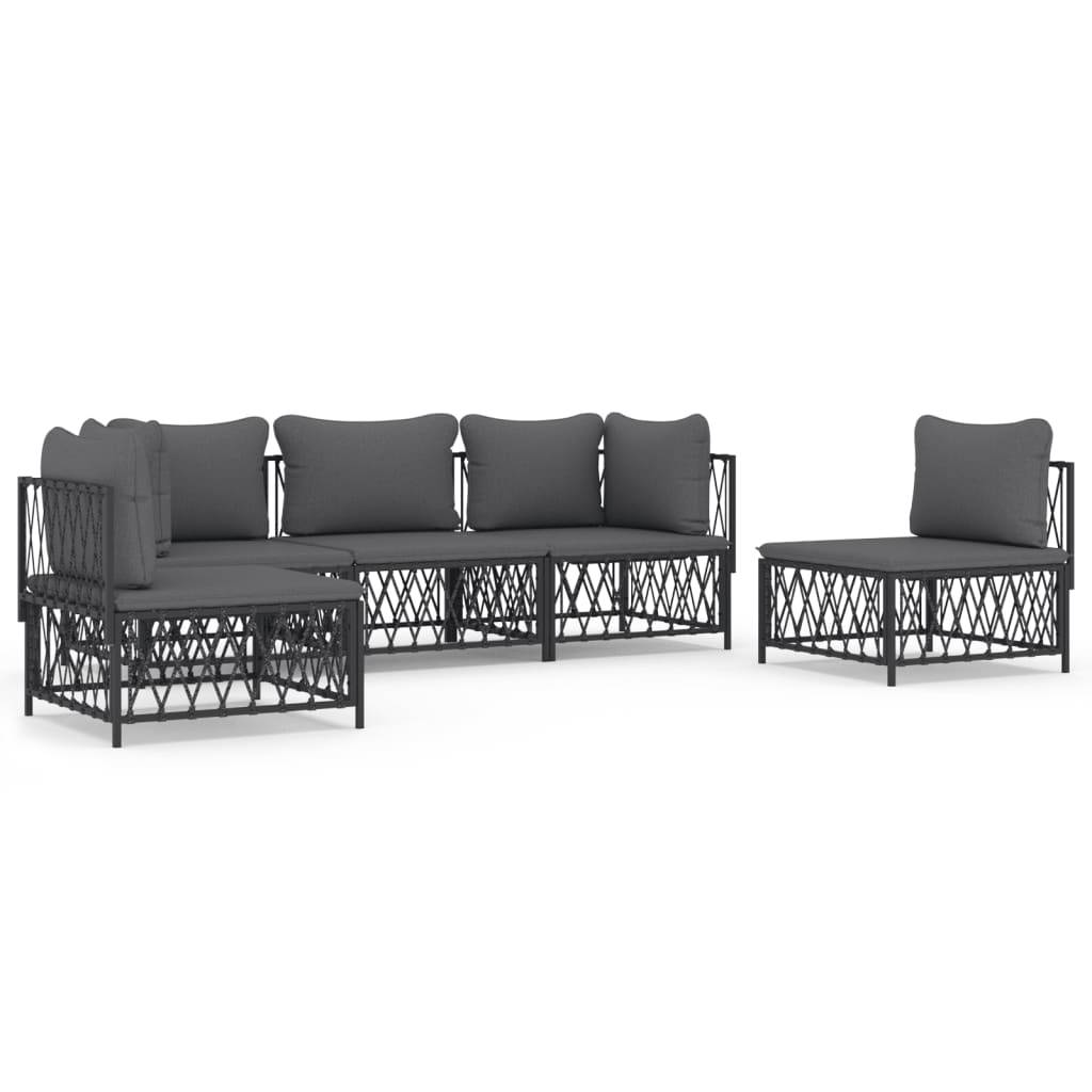 Salon de jardin meuble d'extérieur ensemble de mobilier avec coussins 5 pièces anthracite acier - Image 1