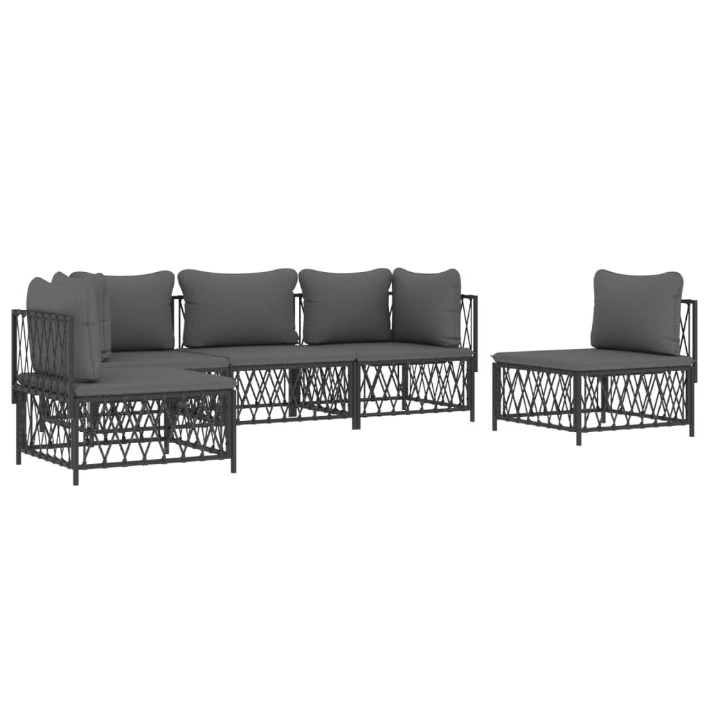 Salon de jardin meuble d'extérieur ensemble de mobilier avec coussins 5 pièces anthracite acier - Image 2