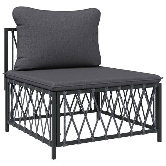 Salon de jardin meuble d'extérieur ensemble de mobilier avec coussins 5 pièces anthracite acier - Image 4