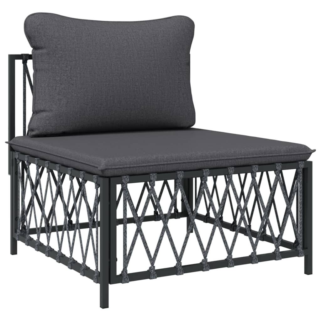 Salon de jardin meuble d'extérieur ensemble de mobilier avec coussins 5 pièces anthracite acier - Image 4