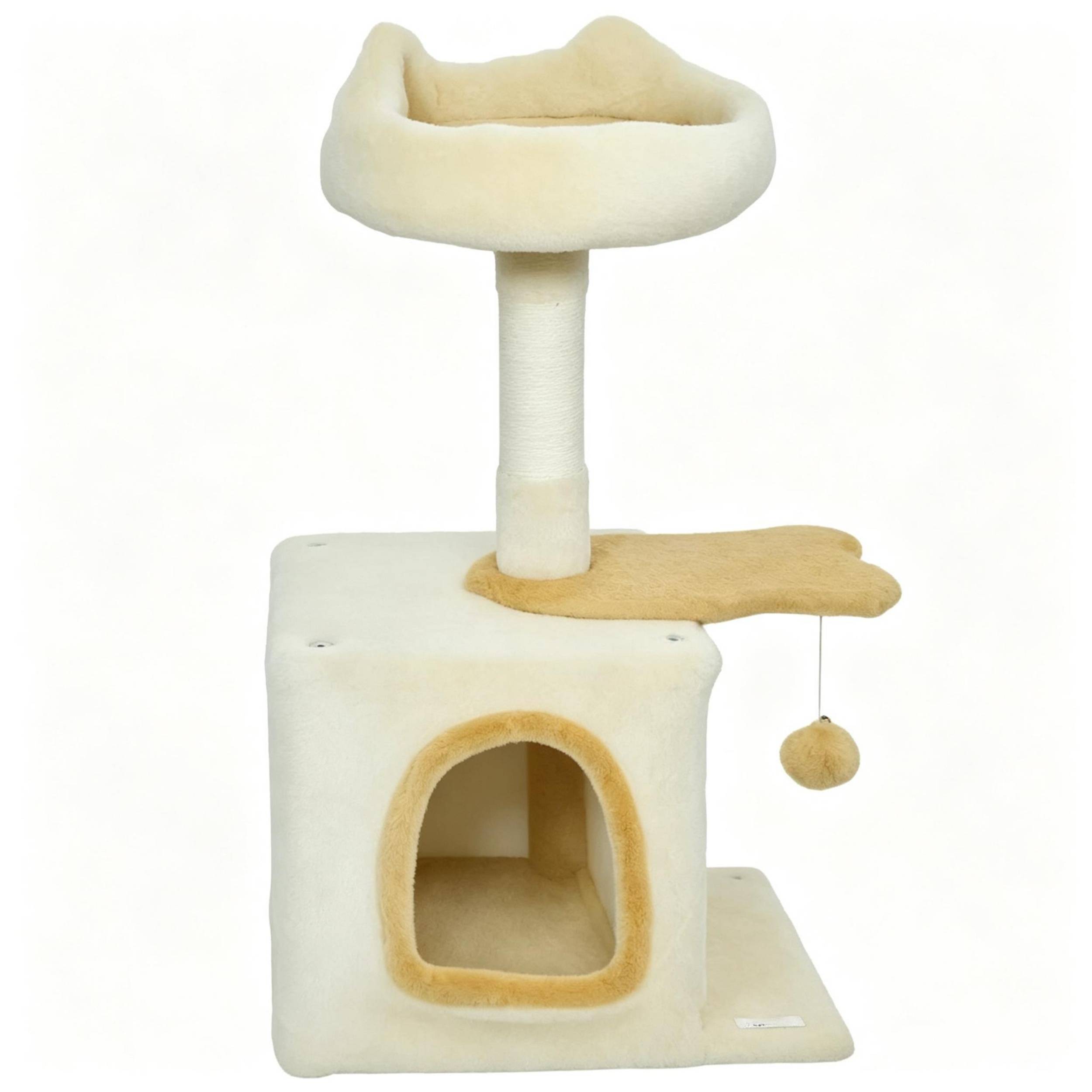 Arbre à chat 72 cm de hauteur, lit doux, plateforme en forme de poisson, niche peluche, poteau sisal et balle de jeu - Image 4