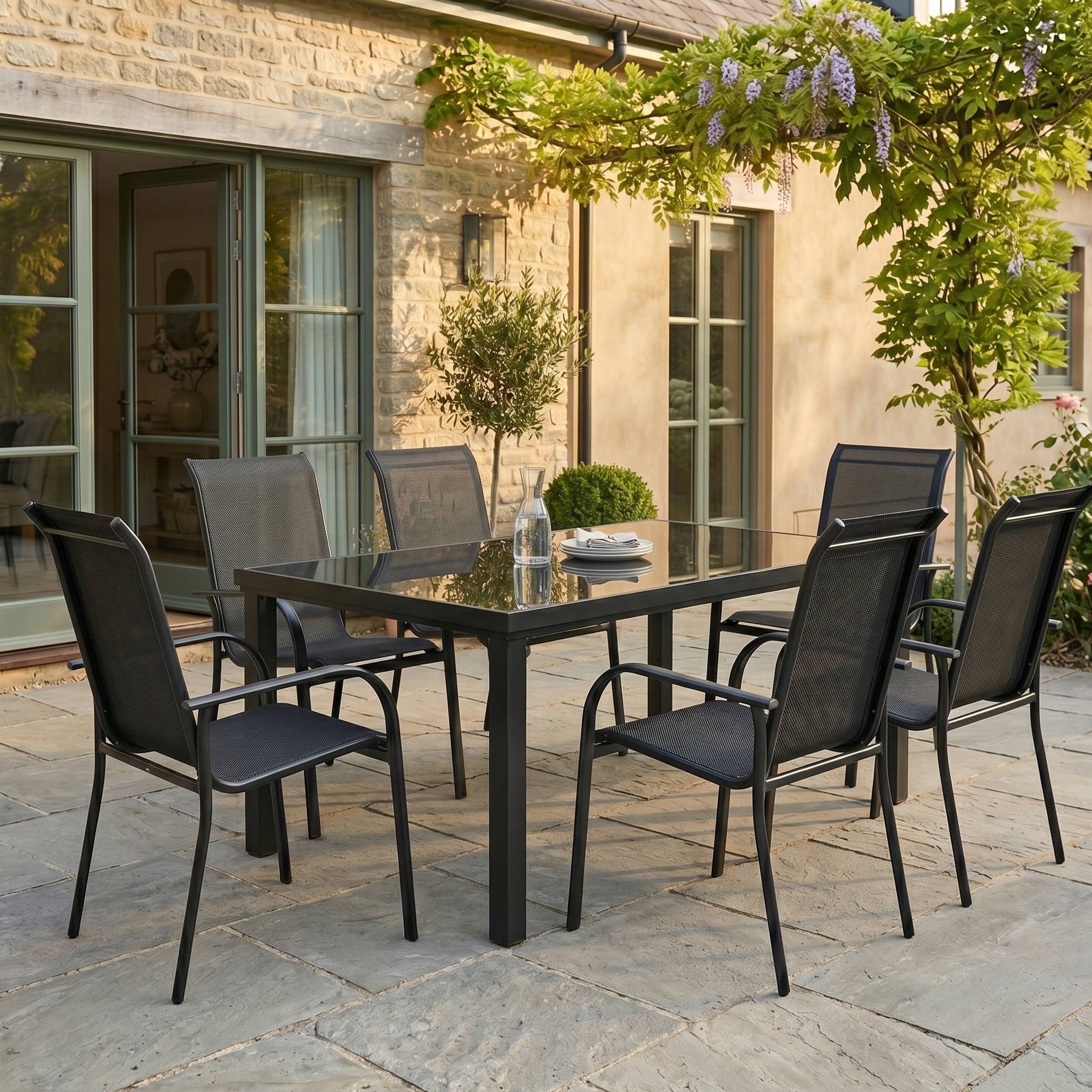 Wilsa Garden - Ensemble de jardin en aluminium et verre 6 P BLACK EDITION avec 6 fauteuils - Imagen 1