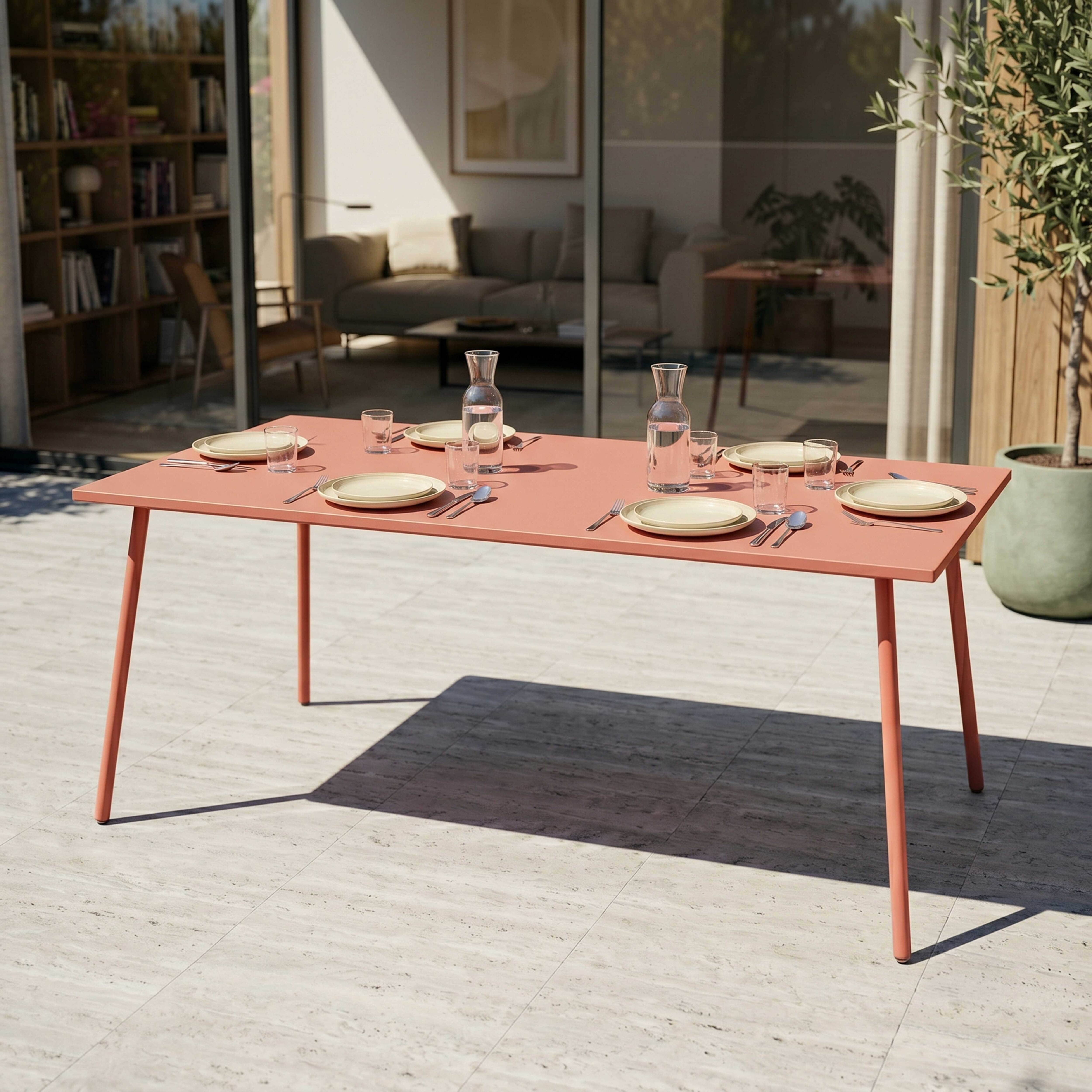 Oviala - Table de jardin rectangulaire en métal 8 places 180 cm argile Palavas - Oviala - Imagen 2