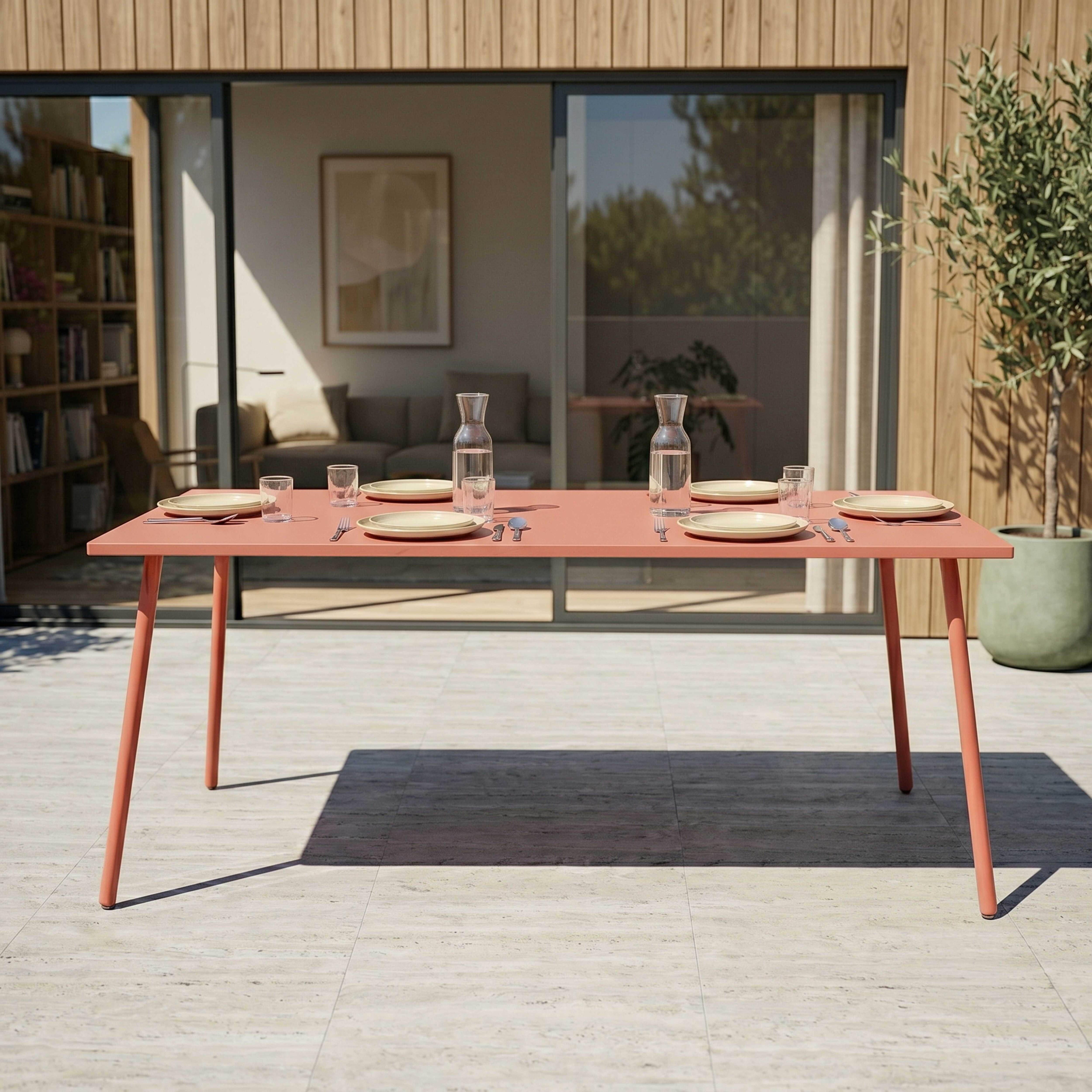 Oviala - Table de jardin rectangulaire en métal 8 places 180 cm argile Palavas - Oviala - Imagen 3