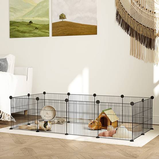 Enclos modulable fil acier pour petits rongeurs bords arrondis 140x35cm noir - ComfortXL Outdoor Living - Image 3