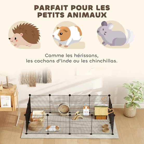 Enclos modulable fil acier pour petits rongeurs bords arrondis 140x35cm noir - ComfortXL Outdoor Living - Image 7