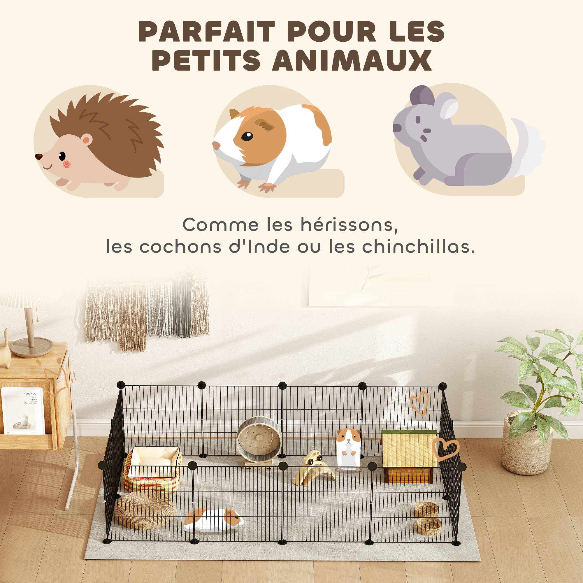 Enclos modulable fil acier pour petits rongeurs bords arrondis 140x35cm noir - ComfortXL Outdoor Living - Image 7