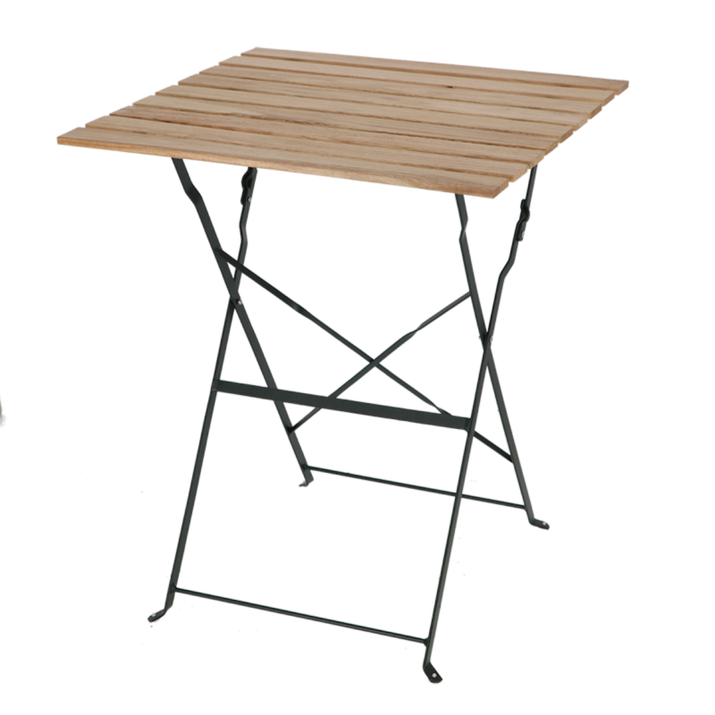 Table de jardin carré pliante en métal et bois - Beige/Vert - L 60 x P 60 x H 71,5 cm - Image 1