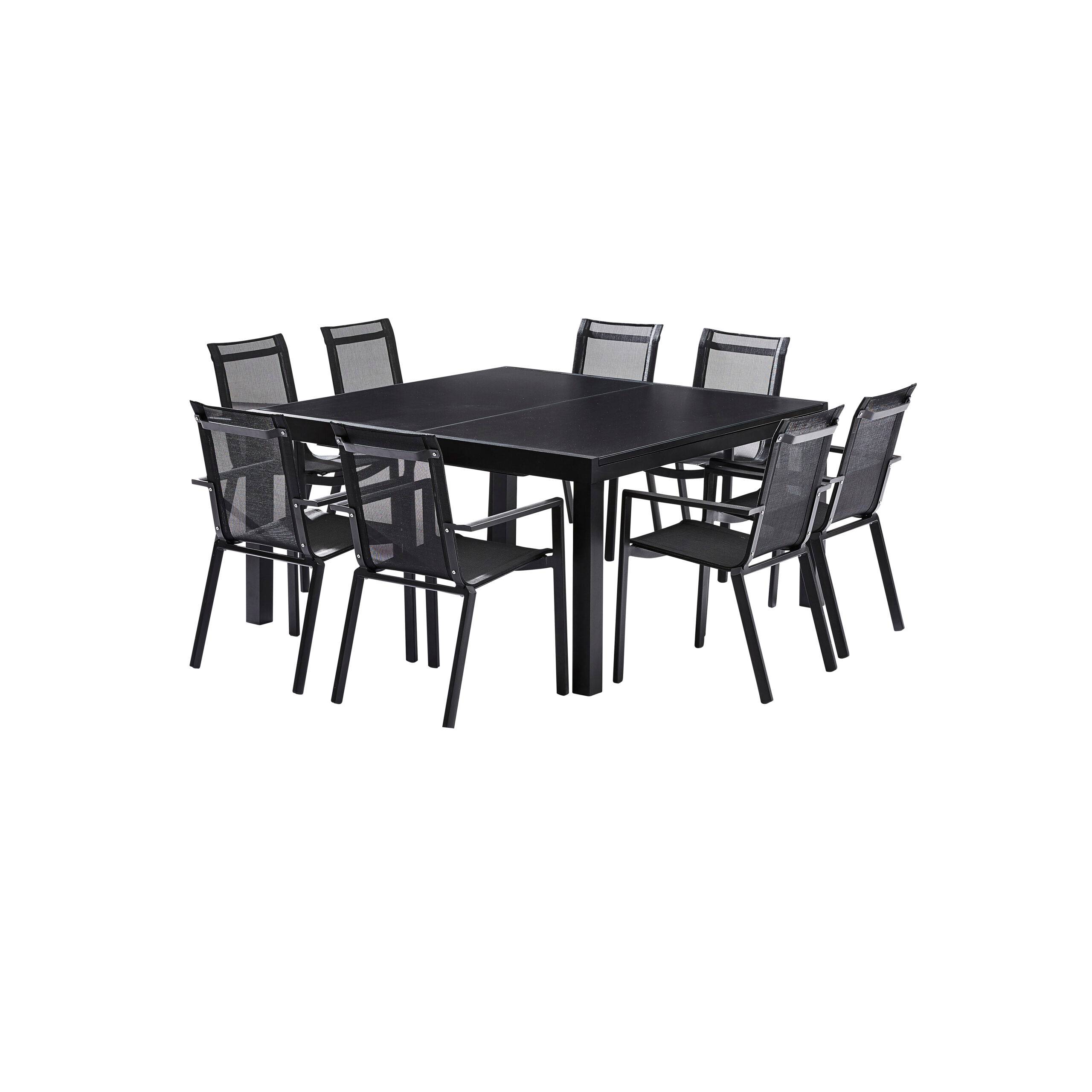 Wilsa Garden - Ensemble BLACKSTAR 8/12p en aluminium noir et verre noir avec 8 fauteuils en textilène - Imagen 1