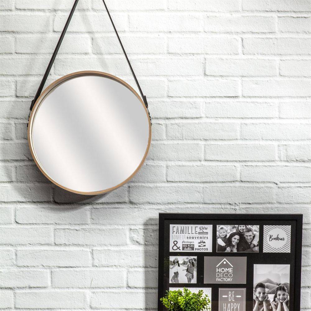 The Home Deco Factory - Miroir rond avec anse en PU Barber 40 cm - Imagen 2
