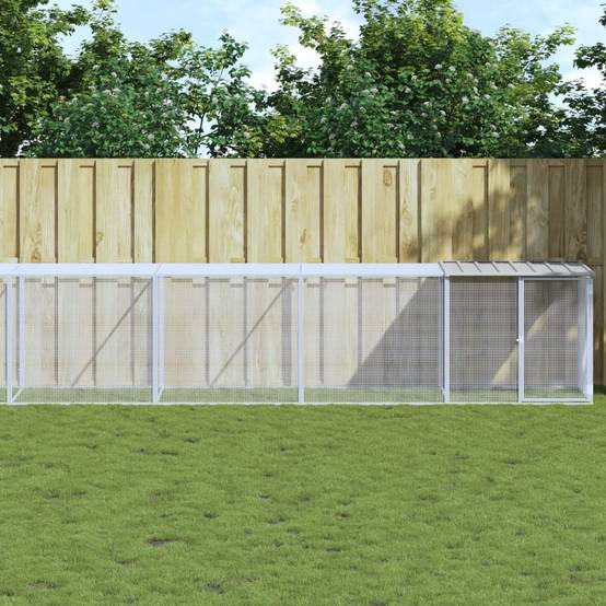 Poulailler XXL 10 m acier galvanisé avec parc grillagé et toit Gris – ComfortXL Outdoor Living - Image 1