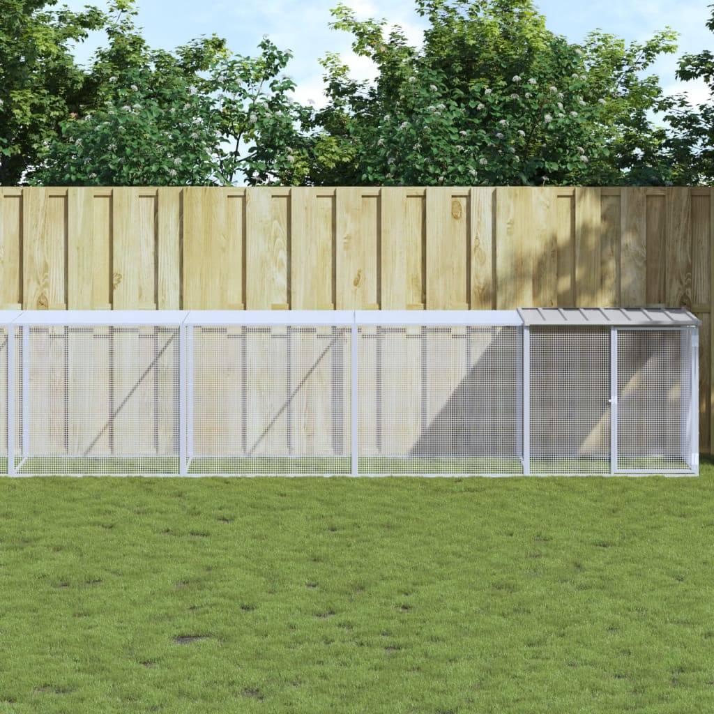Poulailler XXL 10 m acier galvanisé avec parc grillagé et toit Gris – ComfortXL Outdoor Living - Image 1