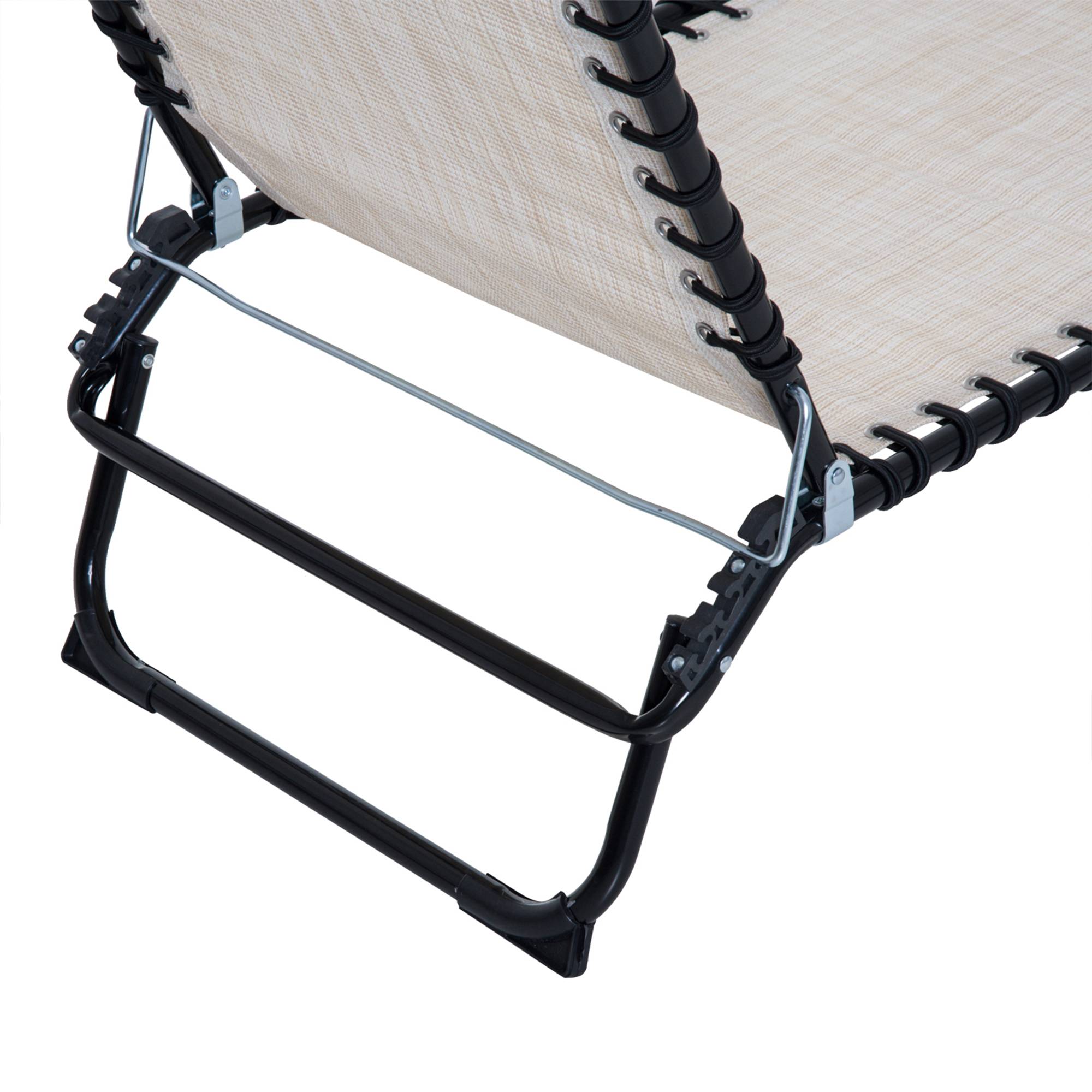 Outsunny - Bain de soleil transat pliable dossier inclinable multi-positions acier thermoplastique lacets élastiques noir textilène crème - Outsunny - Imagen 4