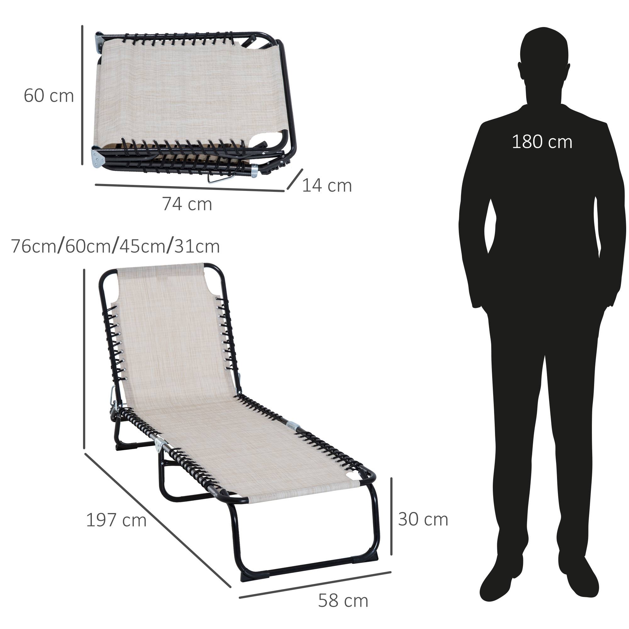 Outsunny - Bain de soleil transat pliable dossier inclinable multi-positions acier thermoplastique lacets élastiques noir textilène crème - Outsunny - Imagen 3