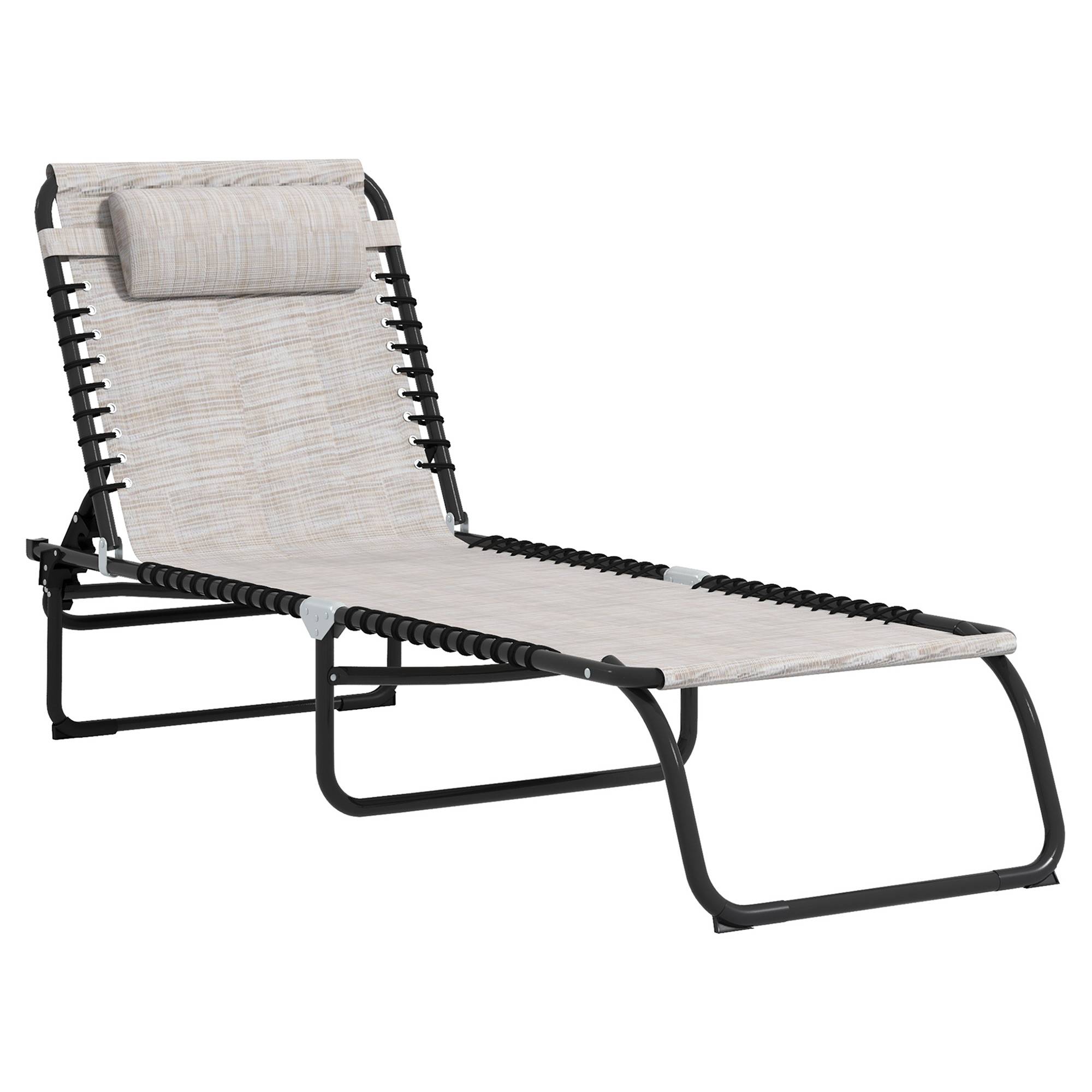 Outsunny - Bain de soleil transat pliable dossier inclinable multi-positions acier thermoplastique lacets élastiques noir textilène crème - Outsunny - Imagen 1