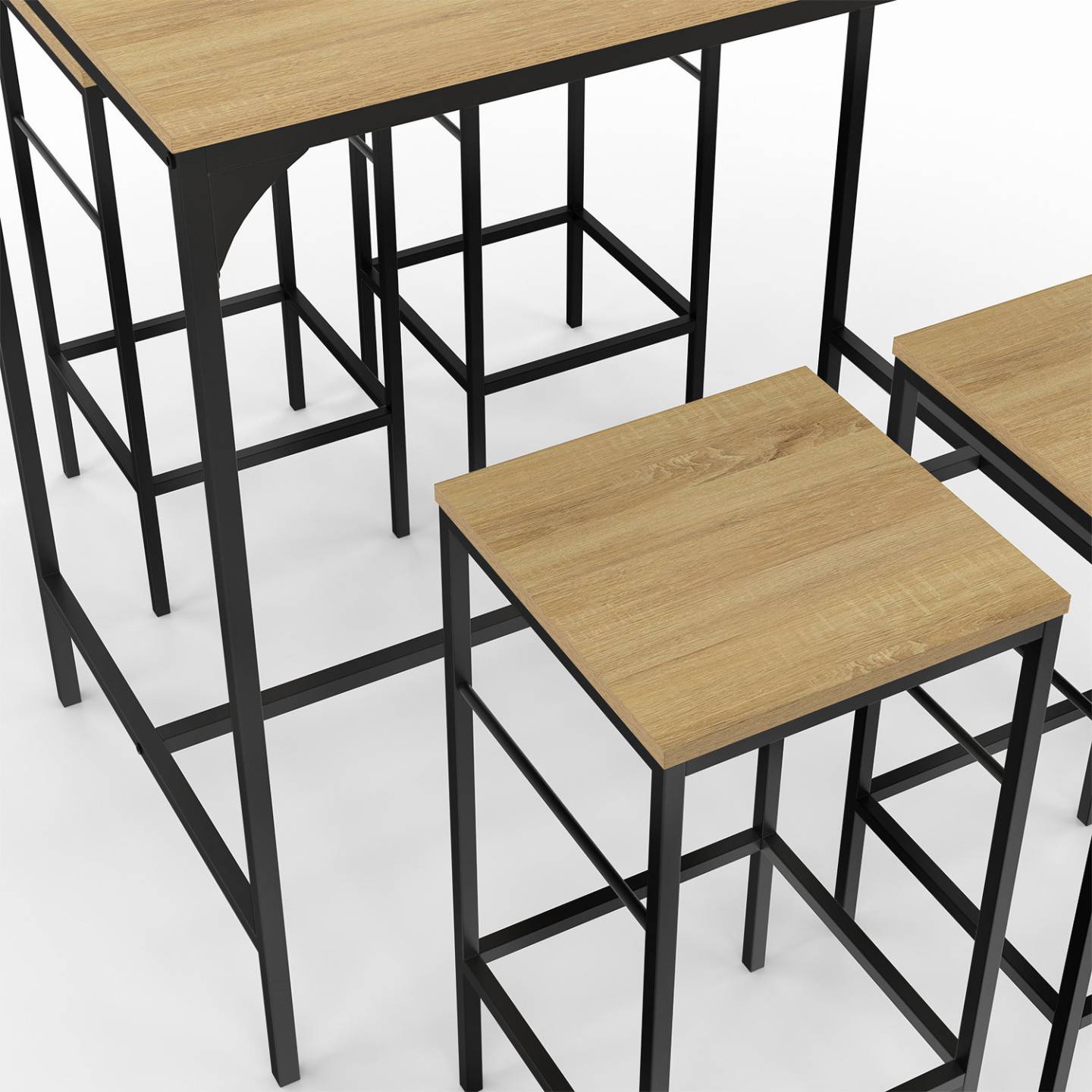 Ensemble table haute de bar DETROIT 100 cm et 4 tabourets bois et métal noir design industriel - Image 6