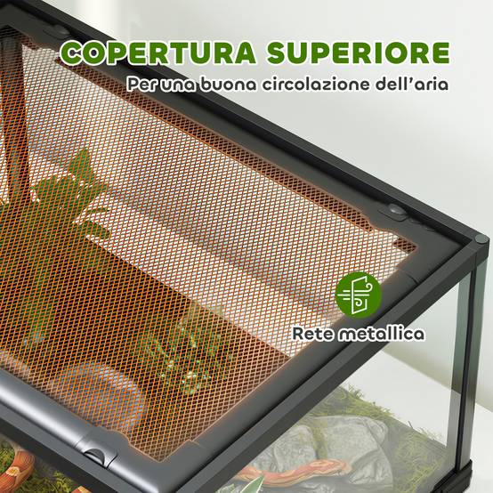 Terrarium surélevé avec double serrure et parois en verre, 60x45x32 cm, noir - Image 7