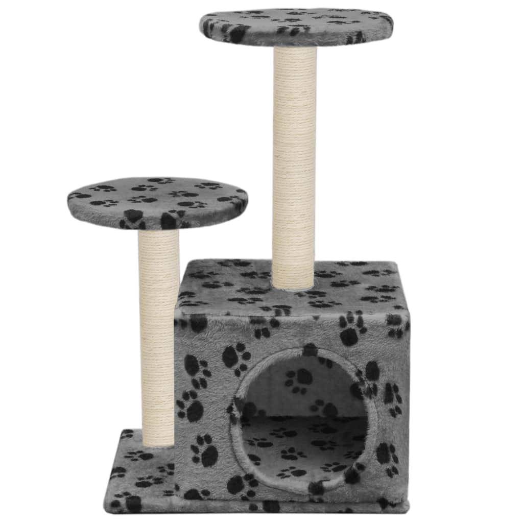 Helloshop26 - Arbre à chat griffoir grattoir niche jouet animaux peluché en sisal 60 cm gris motif de pattes - Imagen 3