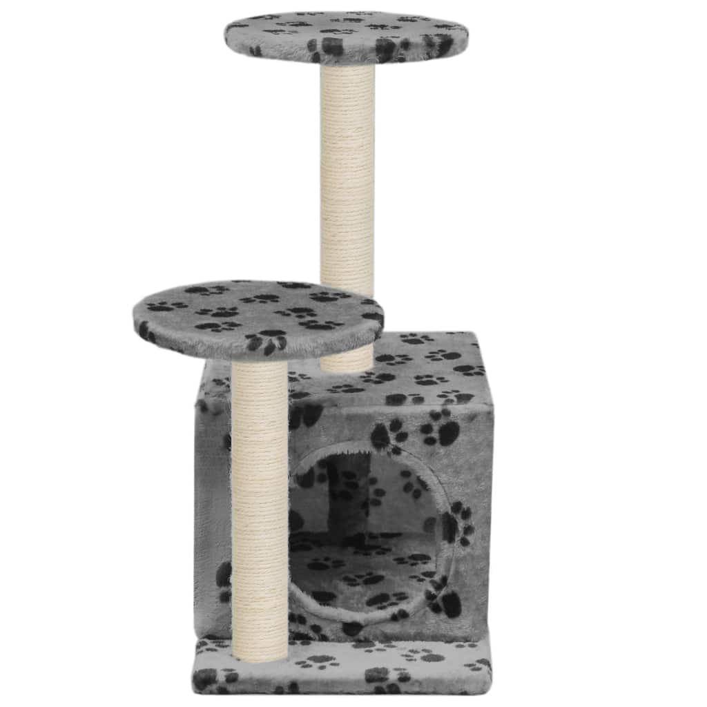 Helloshop26 - Arbre à chat griffoir grattoir niche jouet animaux peluché en sisal 60 cm gris motif de pattes - Imagen 4