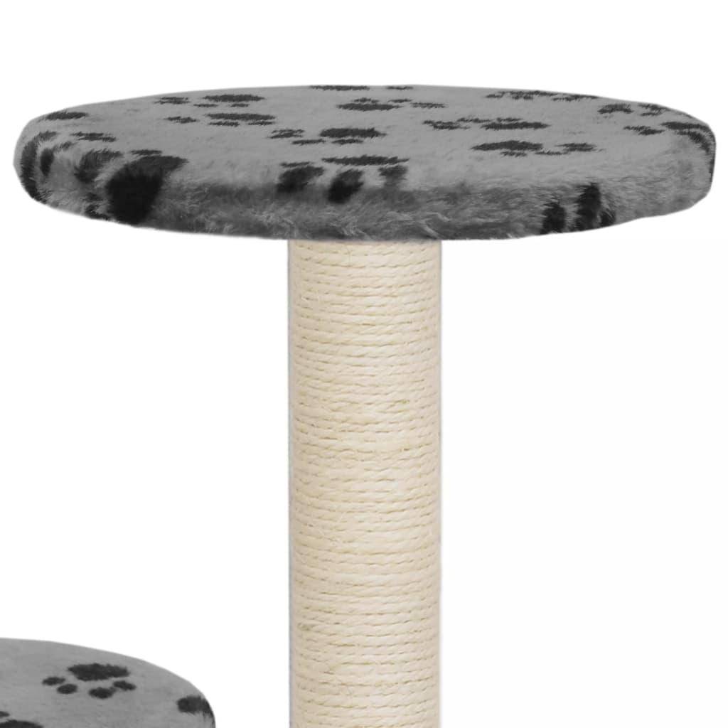 Helloshop26 - Arbre à chat griffoir grattoir niche jouet animaux peluché en sisal 60 cm gris motif de pattes - Imagen 5