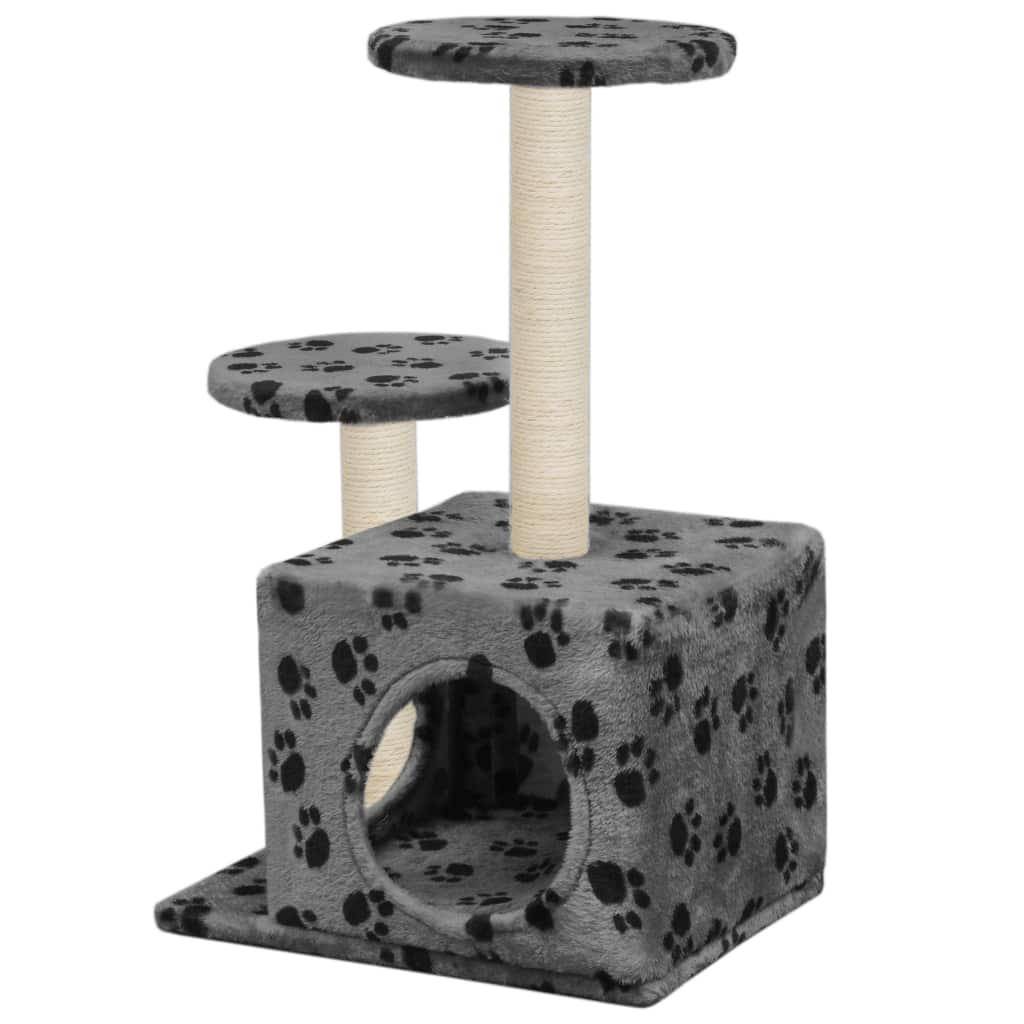 Helloshop26 - Arbre à chat griffoir grattoir niche jouet animaux peluché en sisal 60 cm gris motif de pattes - Imagen 2