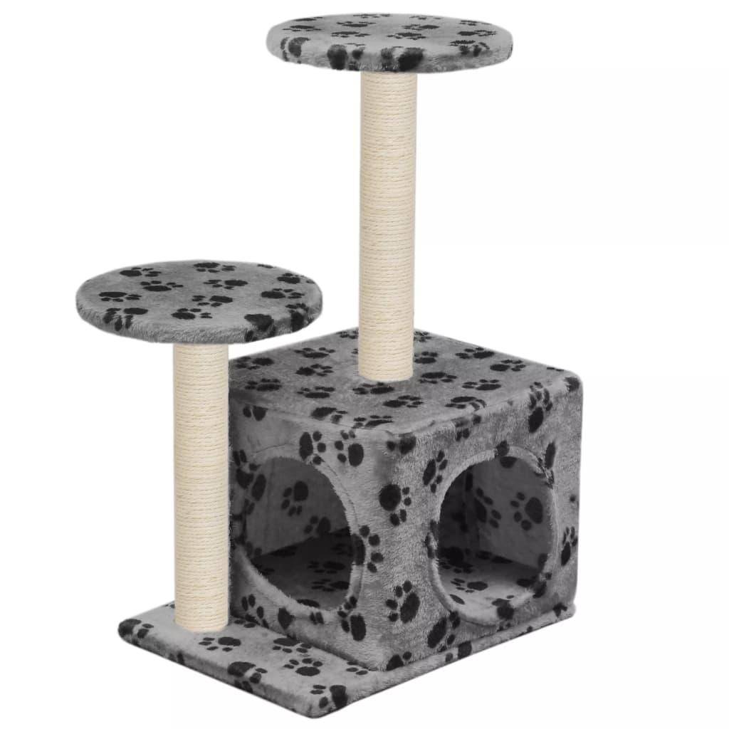 Helloshop26 - Arbre à chat griffoir grattoir niche jouet animaux peluché en sisal 60 cm gris motif de pattes - Imagen 1