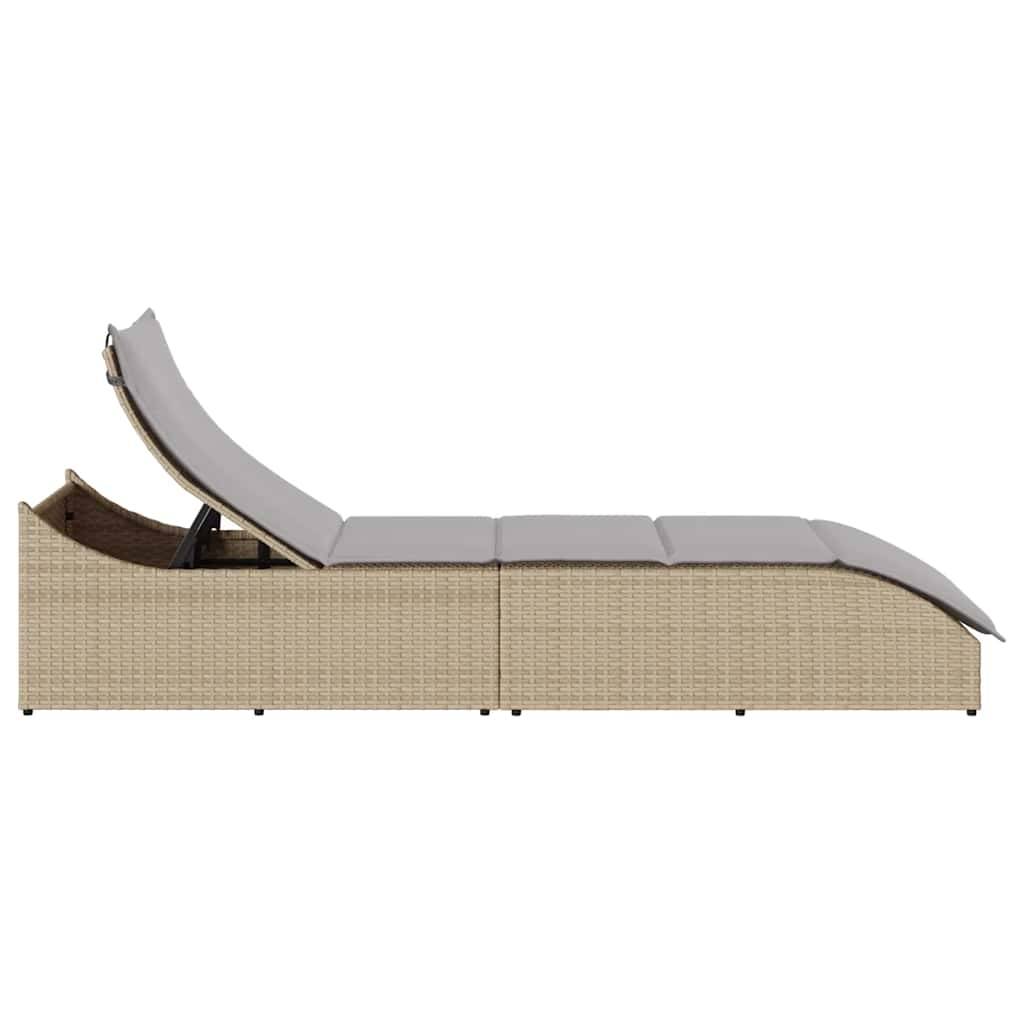 Maison Chic - Bain de soleil - Transat pliante coussin et rangement beige résine tressée HL129 - Image 6