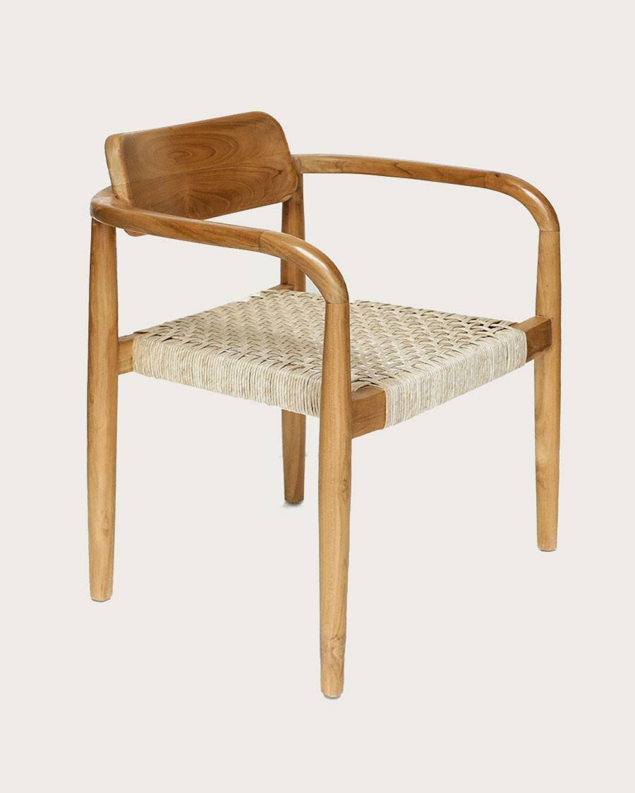 Kimo - Lot de 2 chaises Kimo en teck massif et corde beige- marron - UNIQKA - Imagen 3