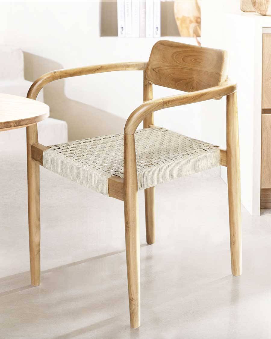 Kimo - Lot de 2 chaises Kimo en teck massif et corde beige- marron - UNIQKA - Imagen 2