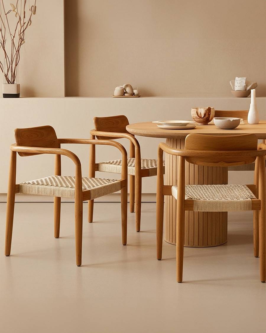 Kimo - Lot de 2 chaises Kimo en teck massif et corde beige- marron - UNIQKA - Imagen 1