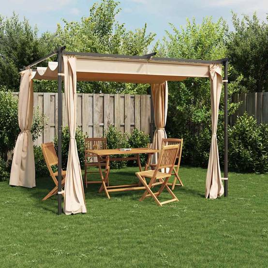 Gazebo de Jardin Acier avec 3 Rideaux Inclus Toile Anti-UV Imperméable Crème 3x3 m – ComfortXL Outdoor Living - Image 1