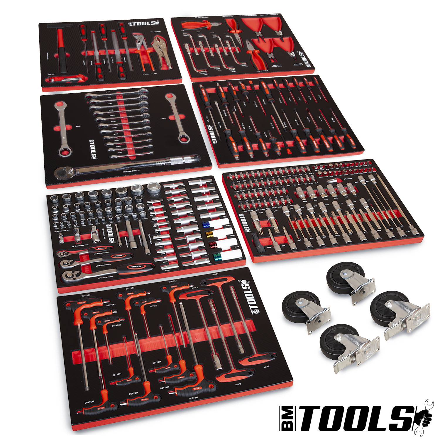 Servante d'atelier Mécanique BM TOOLS 9/7 MONSTER ORANGE 7 tiroirs pleins, Tiroir en façade - 257 outils - Chariot sur roulettes - Image 4