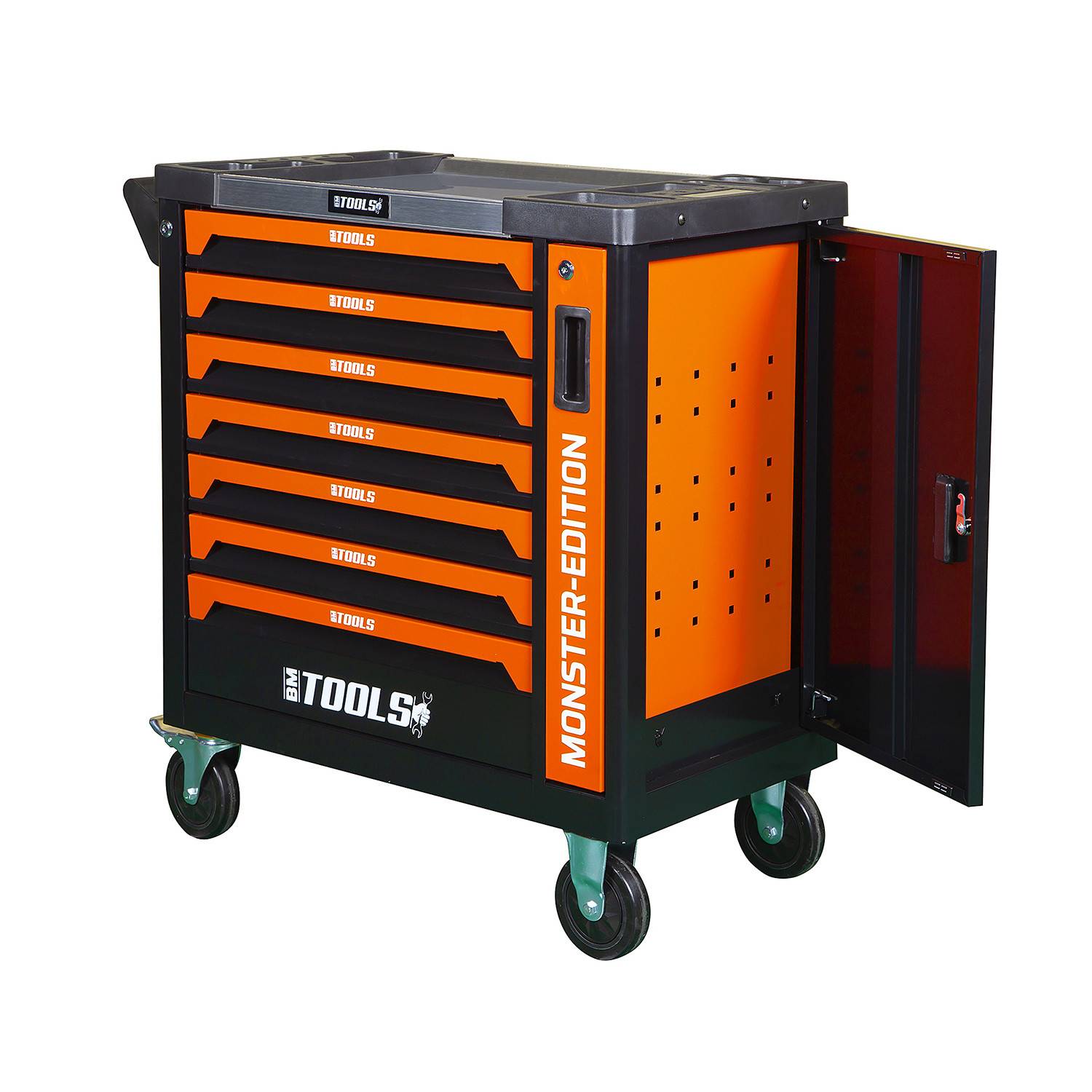 Servante d'atelier Mécanique BM TOOLS 9/7 MONSTER ORANGE 7 tiroirs pleins, Tiroir en façade - 257 outils - Chariot sur roulettes - Image 5