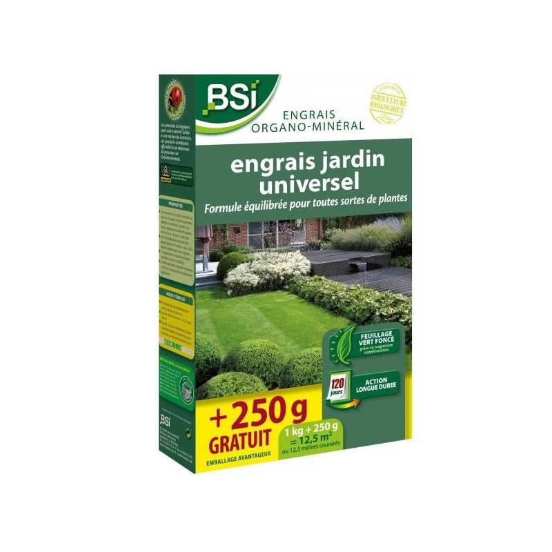BSI - Engrais Bio Universel - Bsi - Végétaux Multiples - Gazon, Potager, Fleurs - Action Longue Durée - 1kg + 250g Gratuit - 12,5 M