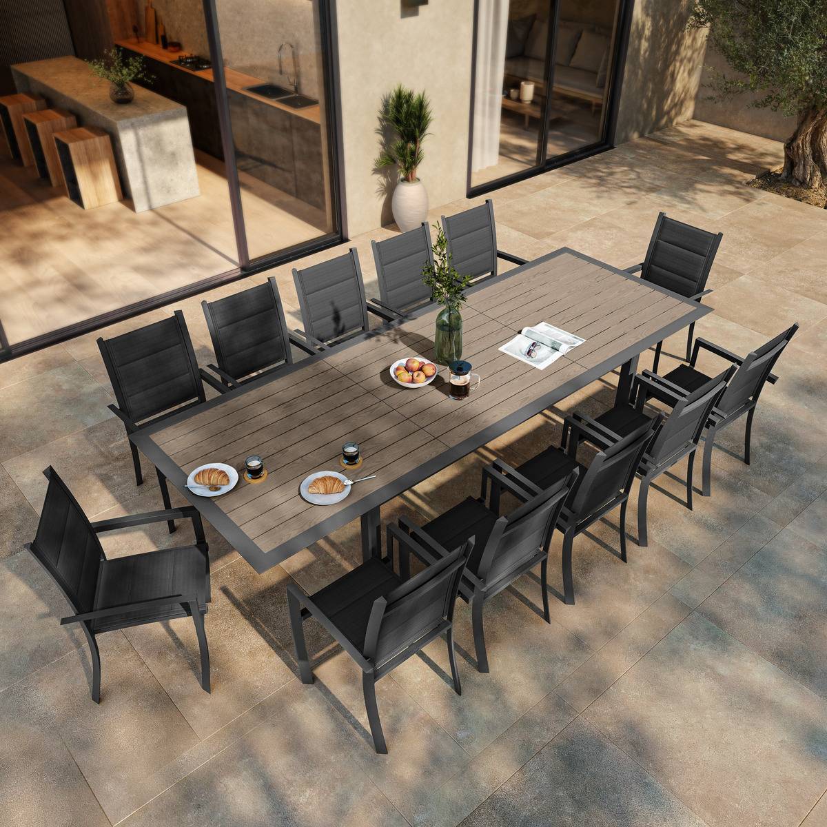 Hesperide - Table de jardin extensible "Allure" effet bois muscade & graphite 12 places en aluminium traité époxy Hespéride - Imagen 6