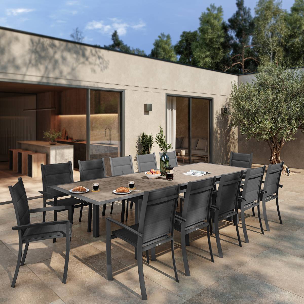 Hesperide - Table de jardin extensible "Allure" effet bois muscade & graphite 12 places en aluminium traité époxy Hespéride - Imagen 1