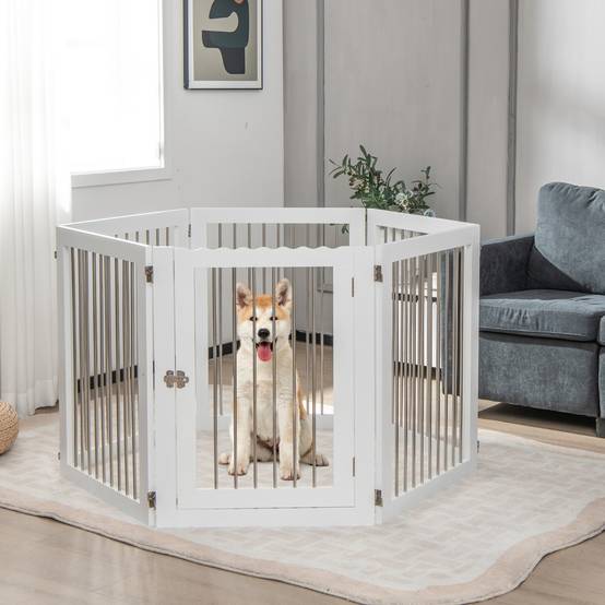 Barrière de Sécurité pour Chien à 6 Panneaux en Acier Inoxydable Parc Pliable de 366CM de Large avec Porte Verrouillable Blanc - Image 5