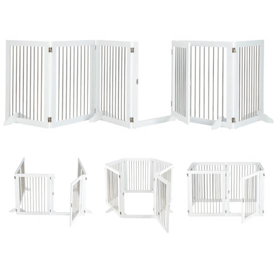 Barrière de Sécurité pour Chien à 6 Panneaux en Acier Inoxydable Parc Pliable de 366CM de Large avec Porte Verrouillable Blanc - Image 4