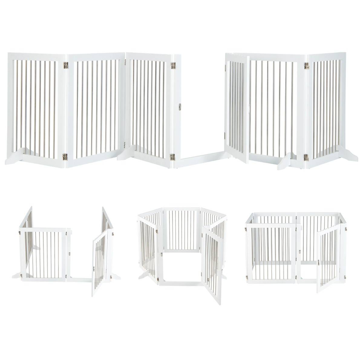 Barrière de Sécurité pour Chien à 6 Panneaux en Acier Inoxydable Parc Pliable de 366CM de Large avec Porte Verrouillable Blanc