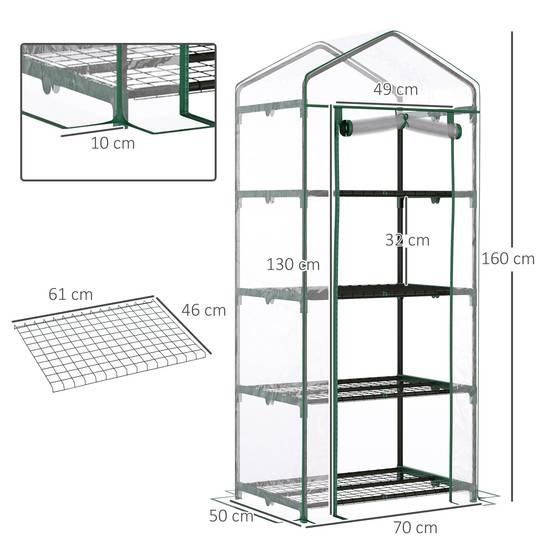 Sans Marque - Serre aluminium transparent mini-serre châssis froid 4 étagères 70x50x160 cm - Image 5