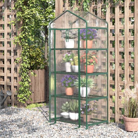 Sans Marque - Serre aluminium transparent mini-serre châssis froid 4 étagères 70x50x160 cm - Image 4
