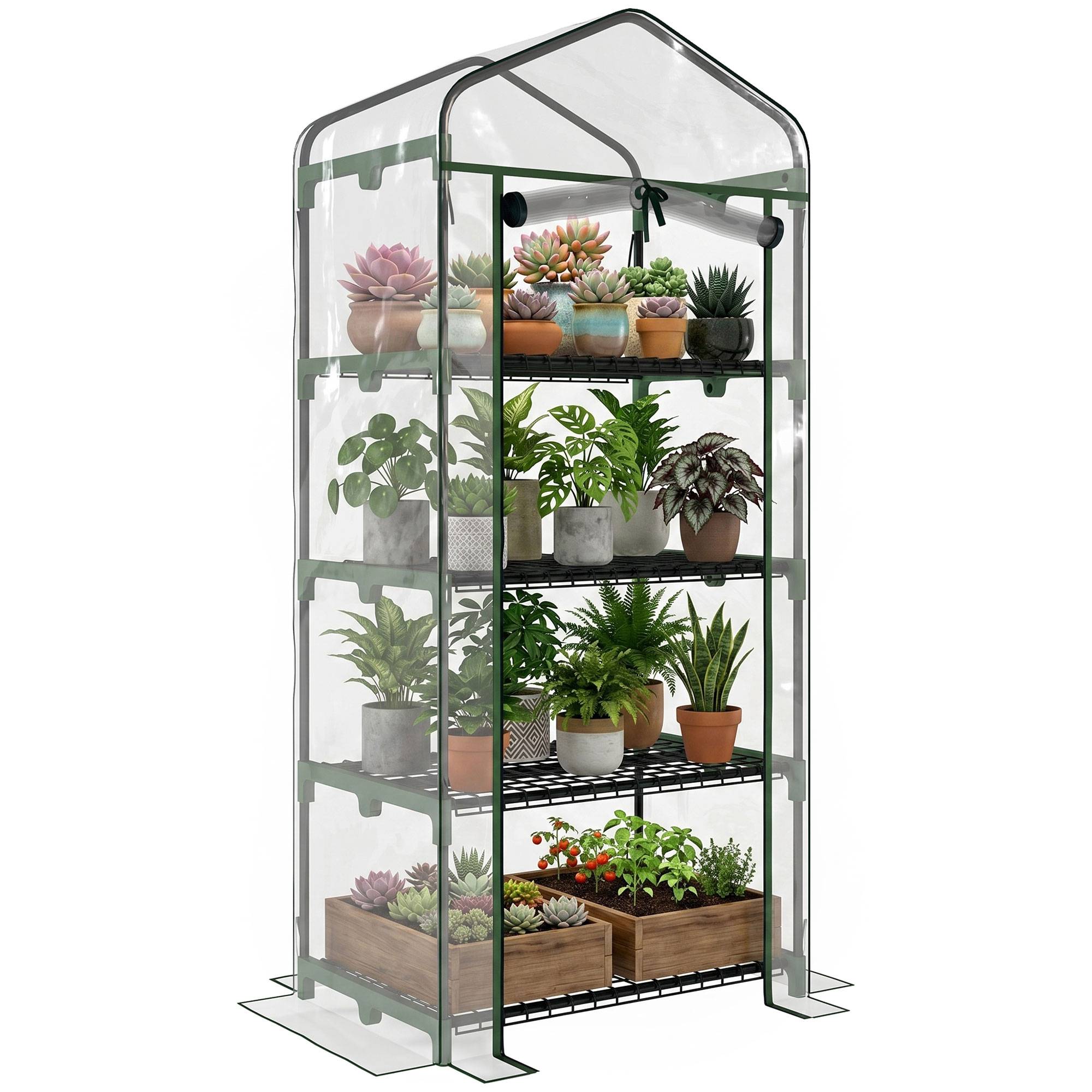Sans Marque - Serre aluminium transparent mini-serre châssis froid 4 étagères 70x50x160 cm