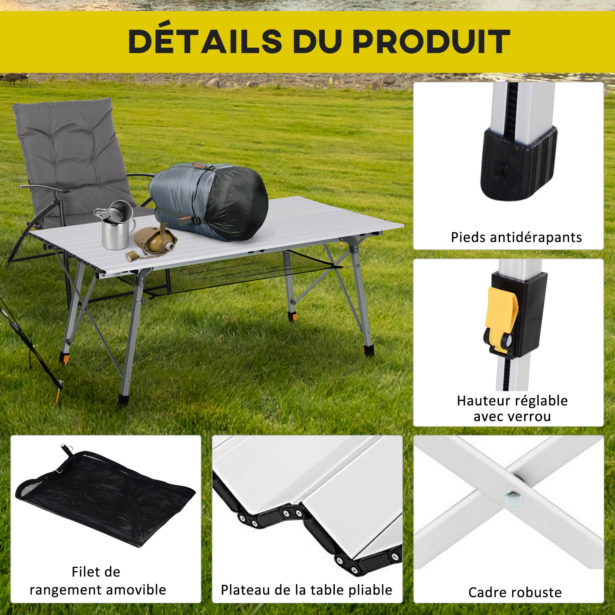 PANGIVO - Table de camping pliante aluminium gris 120 x 70 x 73 cm - PANGIVO - Image 9
