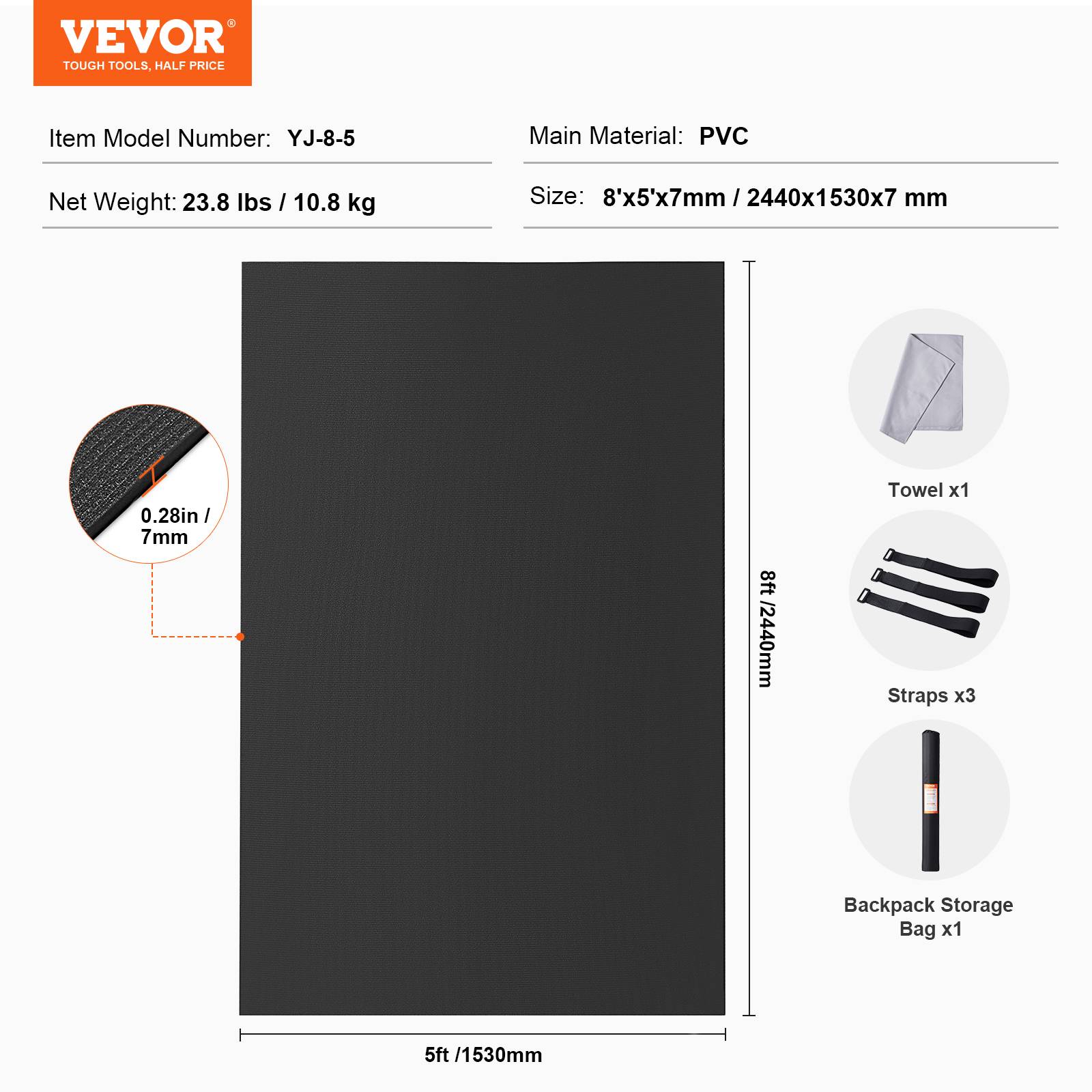 Vevor - VEVOR Tapis de yoga antidérapant tapis d'entraînement 2440 x 1530 mm pilates - Image 7